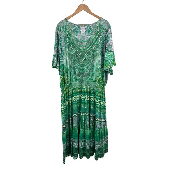 Size 3X 22 24 GREEN ABSTRACT PRINT SMOCKED WAIST MIDI DRESS‎ Summer PLUS SIZE - Picture 5 of 5